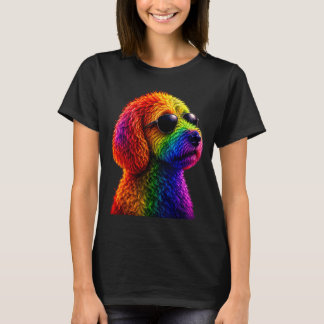 Camiseta Lgbt rainbow goldendoodle with sunglasses gay