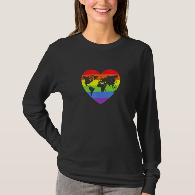 Camiseta Lgbt Rainbow Love Heart Celebra o Gay Prid Lésbico (Frente)