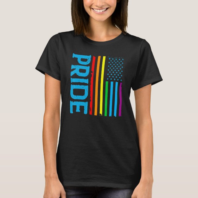 Camiseta LGBT Rainbow Pride US American Flag Patriotic Coup (Frente)