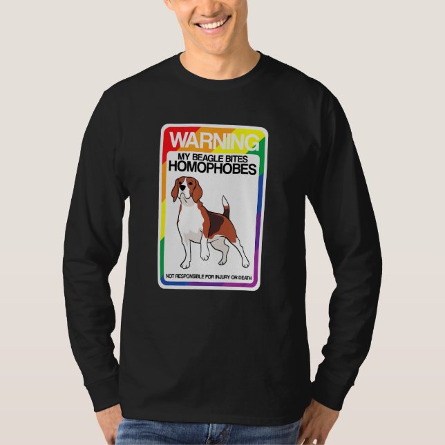 Camiseta Lgbt Rainbow Warning Beagle Bites Homófobos (Frente)