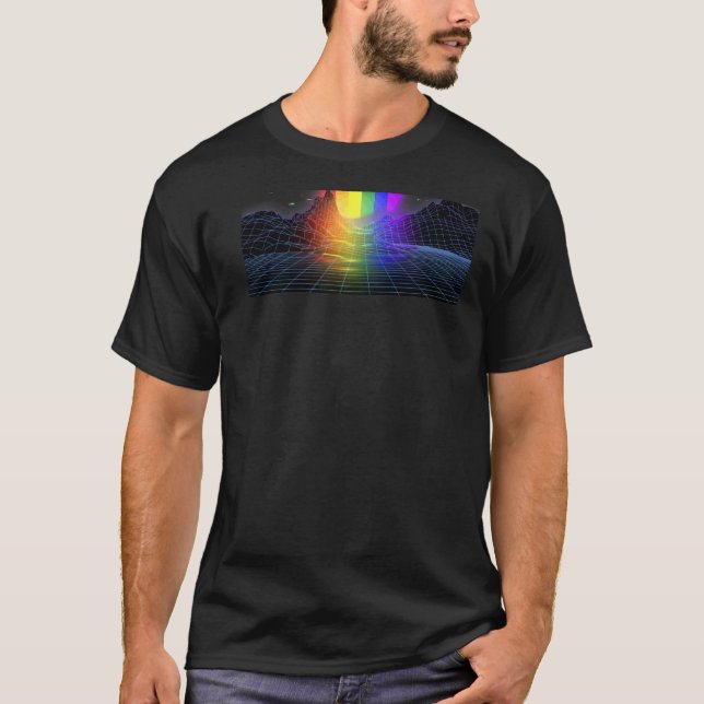 Camiseta Lgbt Retro Wave Sunset Impressão 80s 90s Arco-íris (Frente)