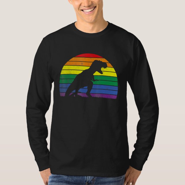 Camiseta LGBT Rex Gay Pride Lesbian Dinosaur Sunset Retro V (Frente)