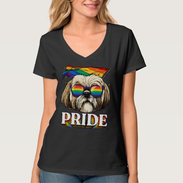 Camiseta Lgbt Shih Tzu Orgulho gay Lgbtq Rainbow Flag Sungl (Frente)