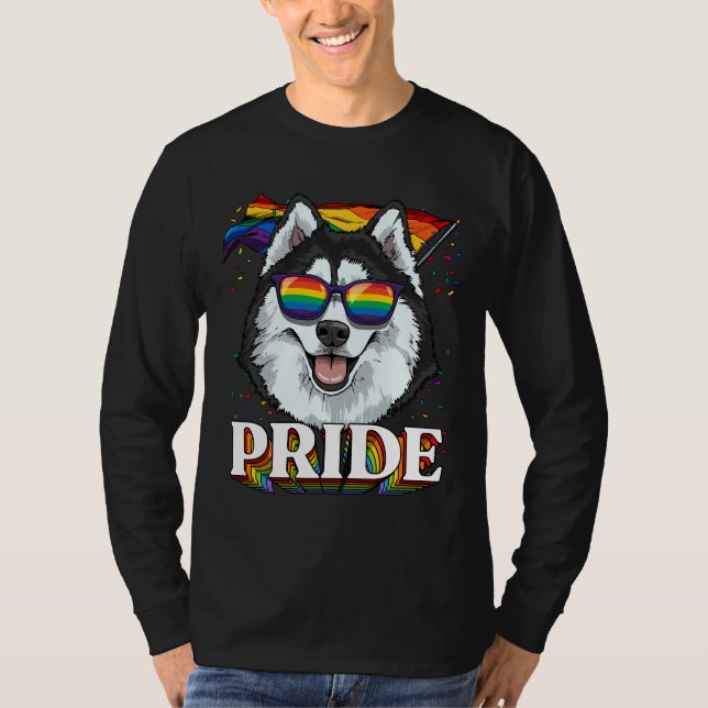 Camiseta Lgbt Siberian Husky Orgulho gay Lgbtq Rainbow Flag (Frente)