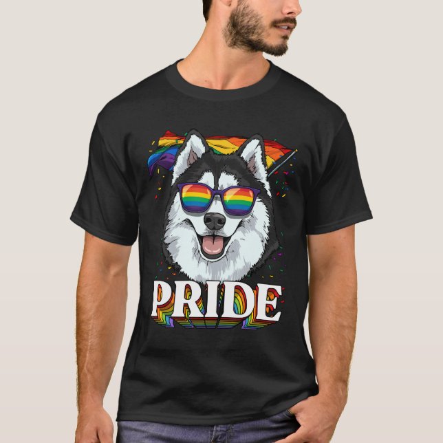 Camiseta Lgbt Siberian Husky Orgulho gay Lgbtq Rainbow Flag (Frente)