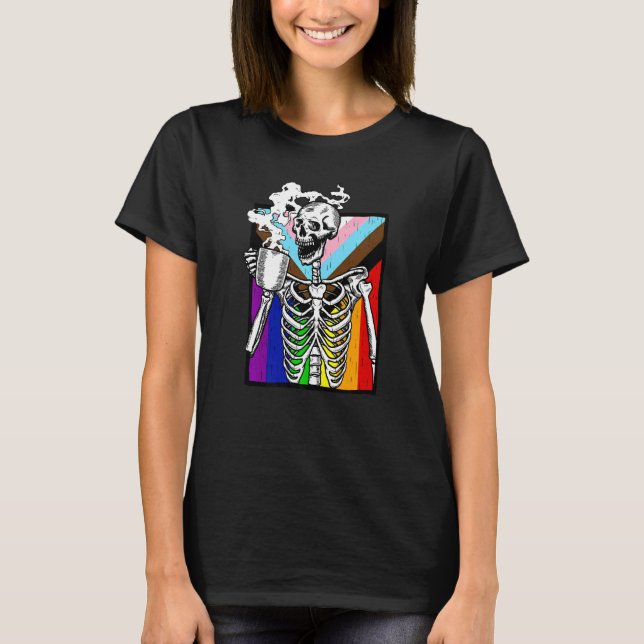 Camiseta Lgbt Skeleton Beber Gay Transger Lgbtq Prid (Frente)
