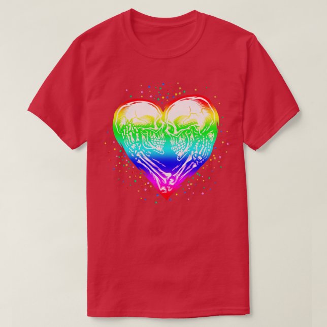Camiseta LGBT Skeleton Skull Rainbow Pride Heart (Frente do Design)