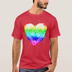 Camiseta LGBT Skeleton Skull Rainbow Pride Heart