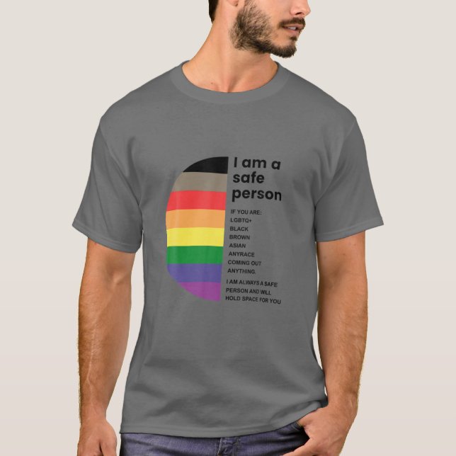 Camiseta LGBT Sou Uma Pessoa Segura Para Mulheres E Homens (Frente)
