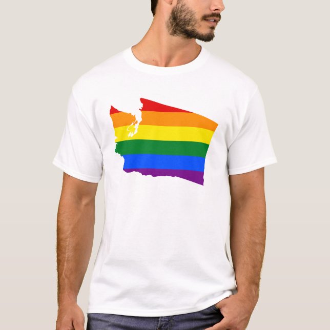 Camiseta LGBT Washington, mapa de bandeira do Estado dos EU (Frente)