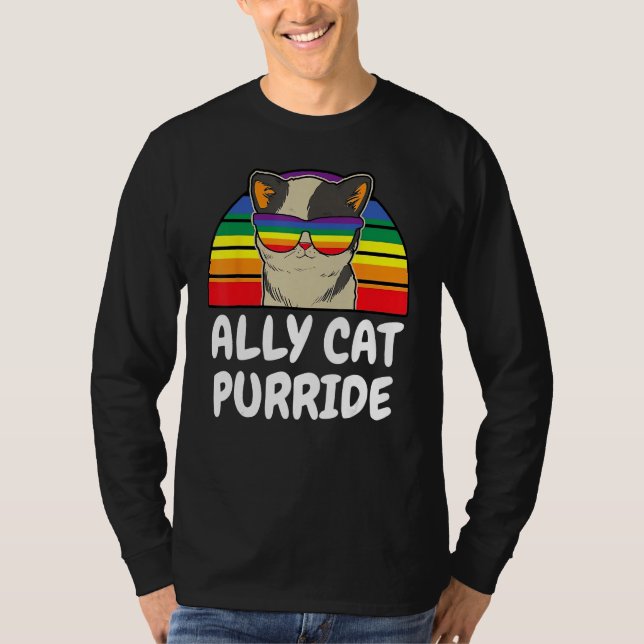 Camiseta LGBTQ Ally Cat Purride Gay Lesbian Pride Rainbow M (Frente)