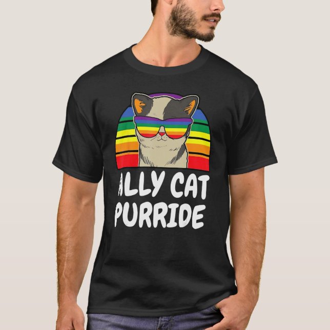 Camiseta LGBTQ Ally Cat Purride Gay Lesbian Pride Rainbow M (Frente)