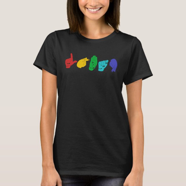 Camiseta LGBTQ ASL Sensibilização Linguagem de Sinais de Mã (Frente)
