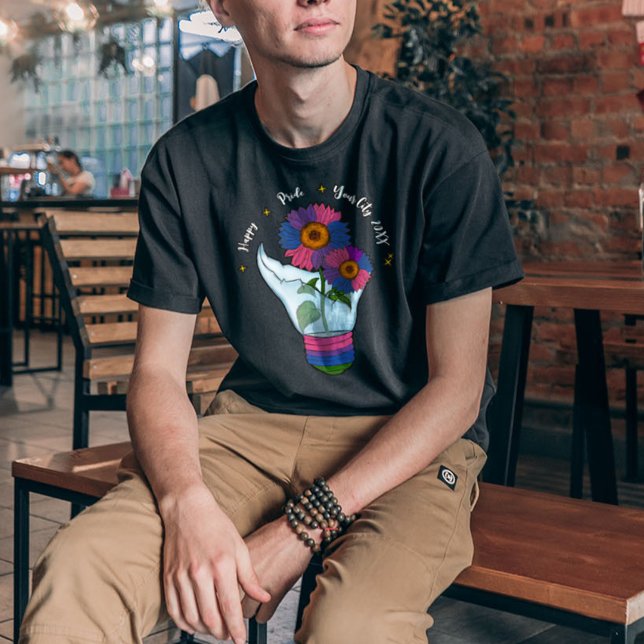 Camiseta LGBTQ Bandeira Bissexual Girassóis numa lâmpada cl (Criador carregado)