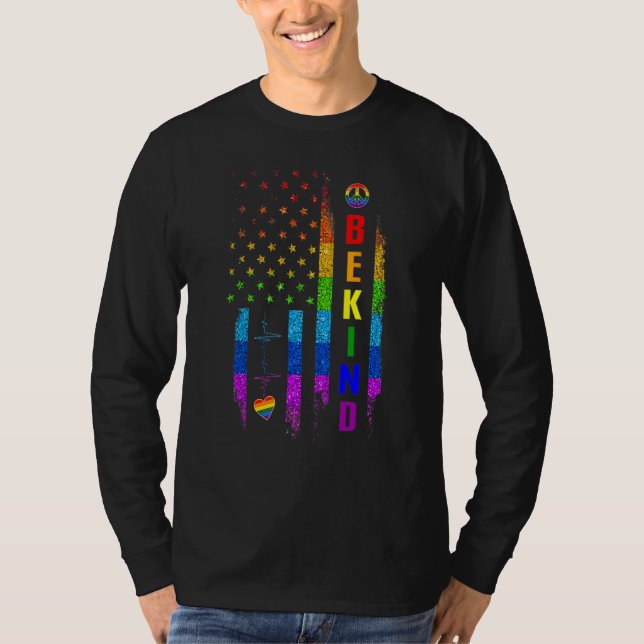 Camiseta Lgbtq Be Kind Orgulho gay Lgbt Rainbow American Fl (Frente)