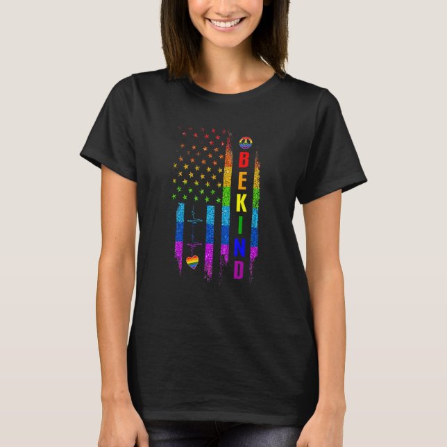 Camiseta Lgbtq Be Kind Orgulho gay Lgbt Rainbow American Fl (Frente)