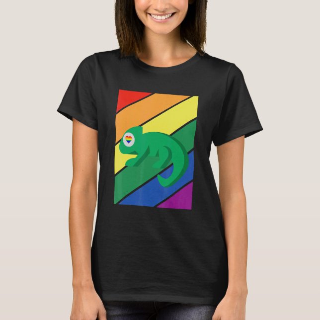Camiseta LGBTQ Flag Gay Pride Month Rainbow Chameleon LGBT  (Frente)