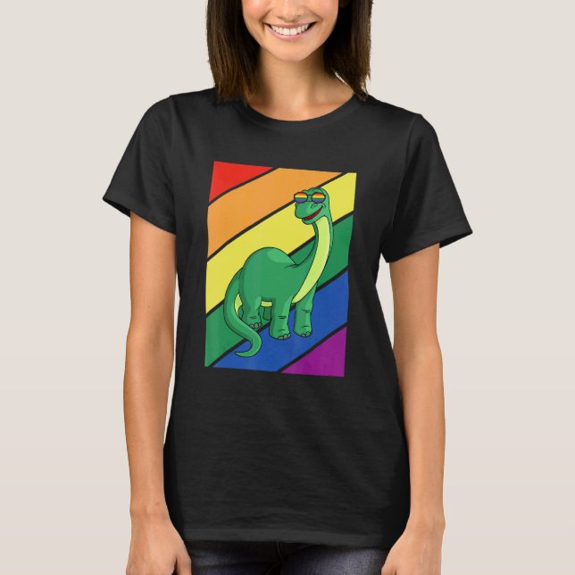 Camiseta LGBTQ Flag Gay Pride Month Rainbow Dinosaurs LGBT  (Frente)