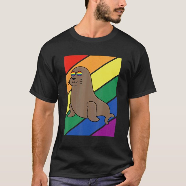 Camiseta LGBTQ Flag Gay Pride Month Rainbow Sea Lion LGBT G (Frente)