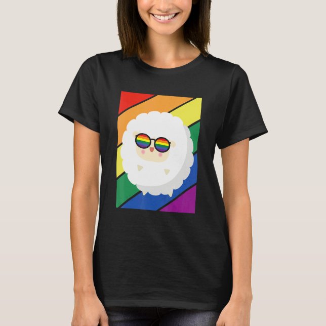 Camiseta LGBTQ Flag Gay Pride Month Rainbow Sheep With LGBT (Frente)