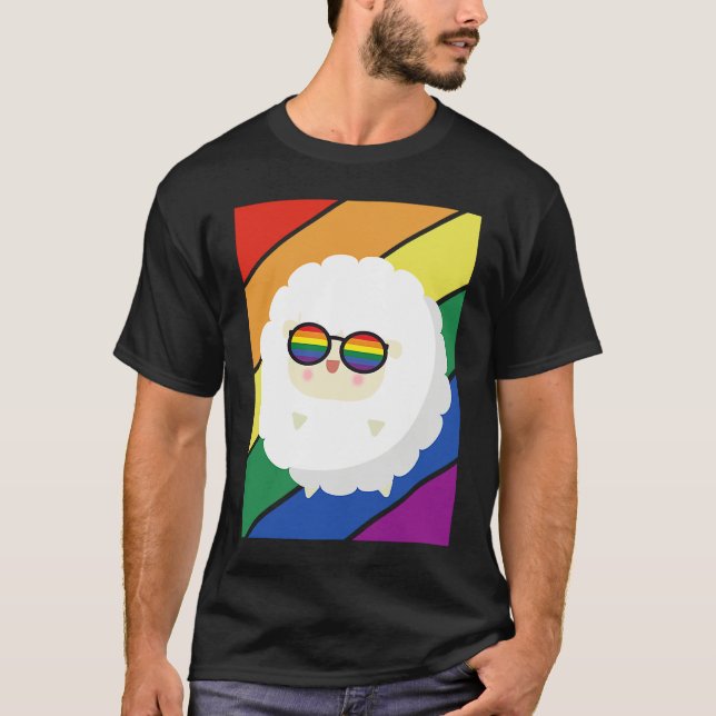Camiseta LGBTQ Flag Gay Pride Month Rainbow Sheep With LGBT (Frente)