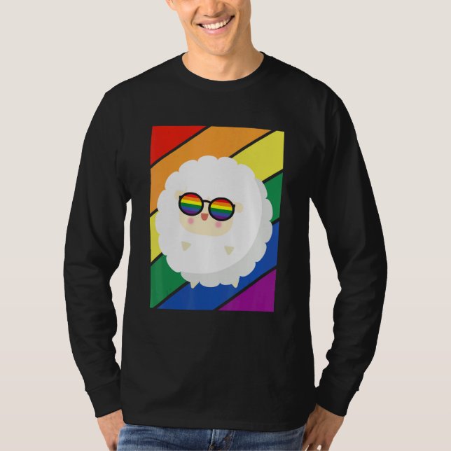 Camiseta LGBTQ Flag Gay Pride Month Rainbow Sheep With LGBT (Frente)