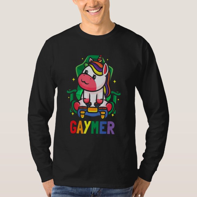Camiseta LGBTQ Gaming Lesbian Gamer Gaymer Unicorn Rainbow (Frente)