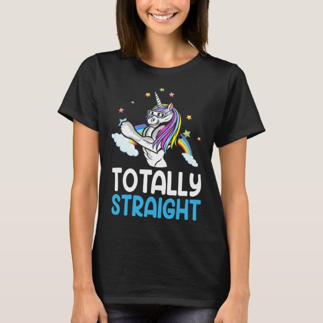 Camiseta LGBTQ Gay Pride  Totally Straight Unicorn  4 (Frente)