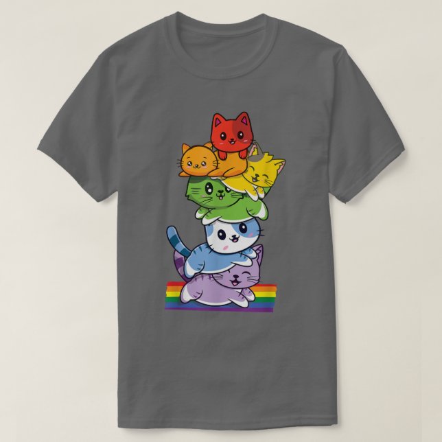Camiseta LGBTQ Grito LGBT Gato-de-Arco-Íris Orgulho gay LGB (Frente do Design)