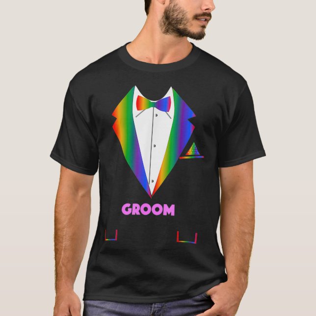 Camiseta LGBTQ Groom Tuxedo Orgulho gay LGBT (Frente)