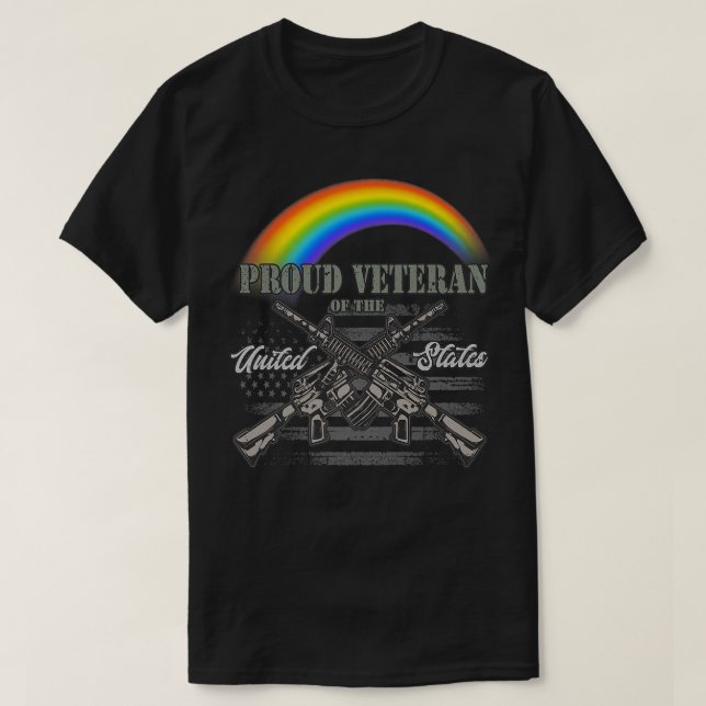 Camiseta LGBTQ July 4th American Flag Rainbow Proud Veteran (Frente do Design)