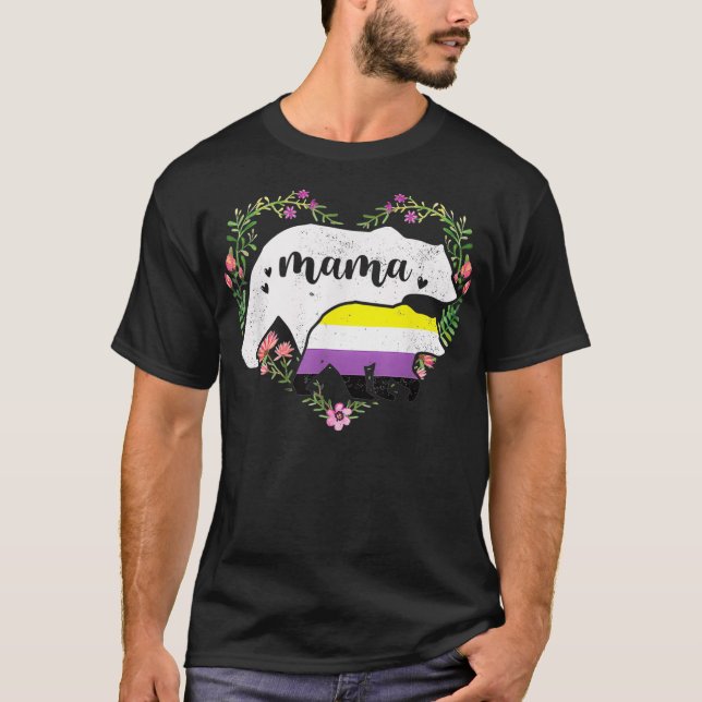 Camiseta LGBTQ Mama Bear Direitos Iguais Não Binários Gay R (Frente)