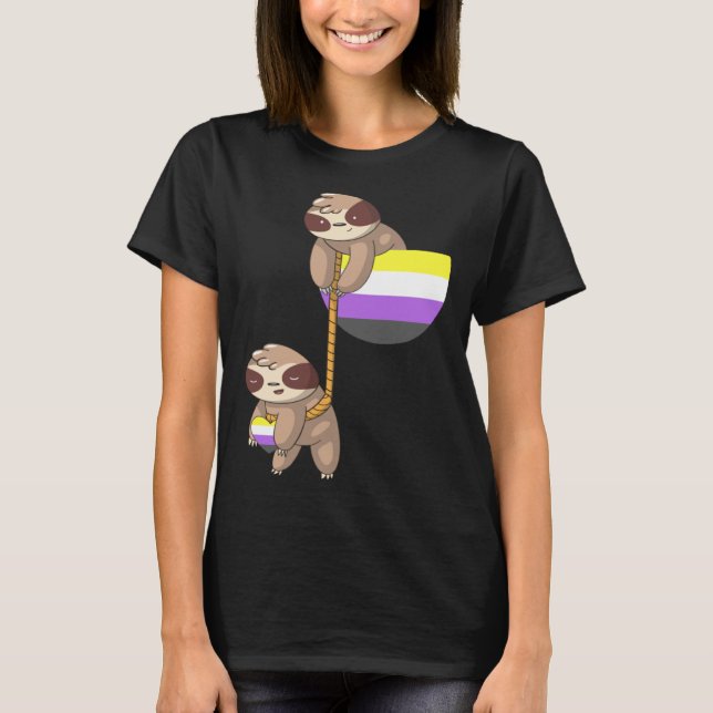 Camiseta LGBTQ Nonbinary Pride Sloth Rope Playing Nonbinary (Frente)