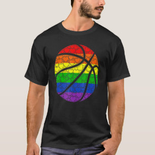 Camiseta LGBTQ Orgulho gay Rainbow Flag Love Hearts Basketb