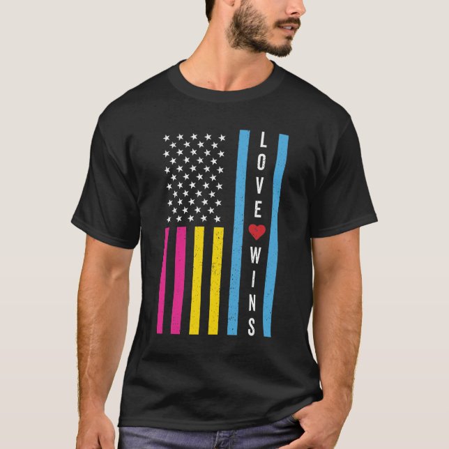 Camiseta LGBTQ Pansexual Pride Love ganha bandeira american (Frente)