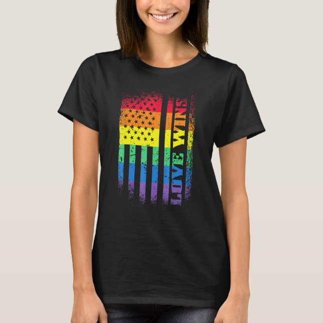 Camiseta Lgbtq Pride Gay Igualdade Rainbow American Flag Lo (Frente)