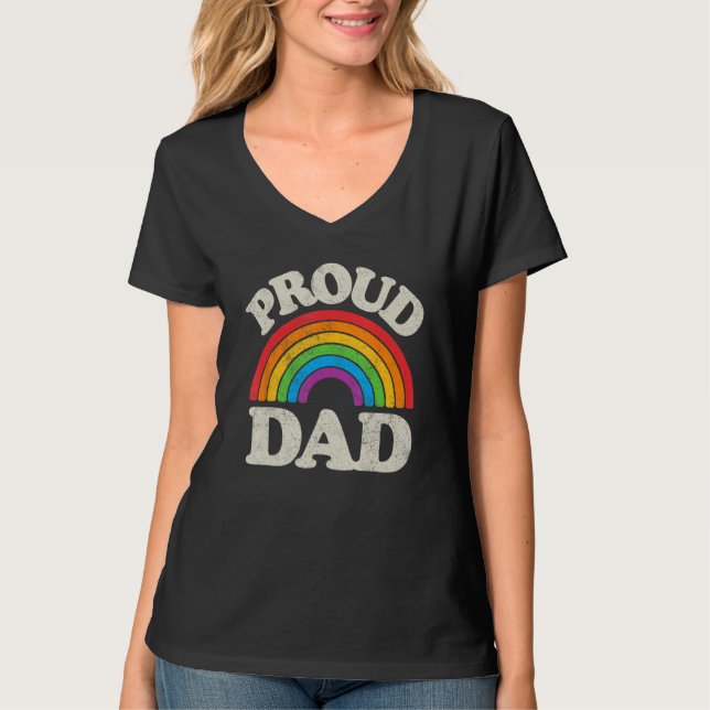 Camiseta LGBTQ Proud Dad Gay Pride LGBT Ally Rainbow Father (Frente)