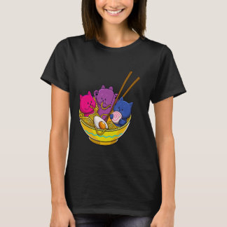 Camiseta LGBTQ Rainbow Bisexual Pride Flag Cats In Ramen An