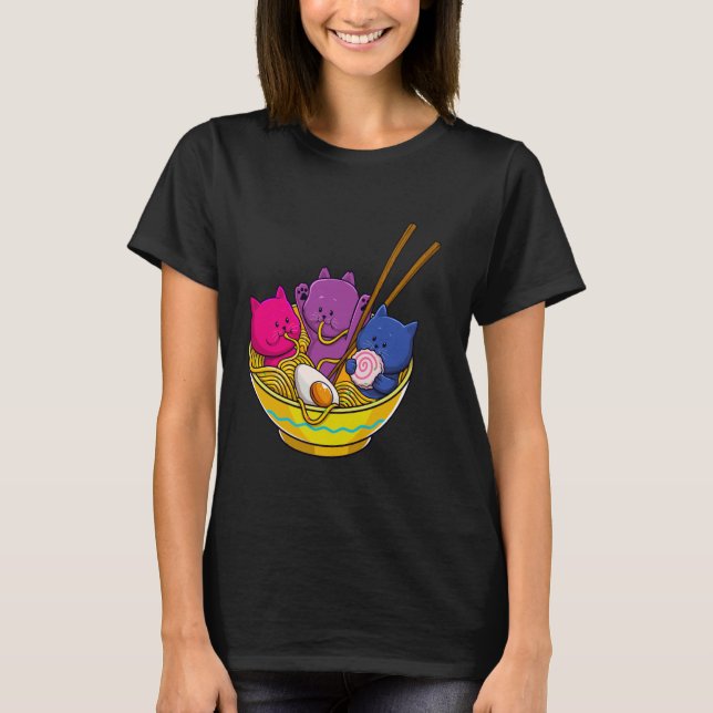 Camiseta LGBTQ Rainbow Bisexual Pride Flag Cats In Ramen An (Frente)