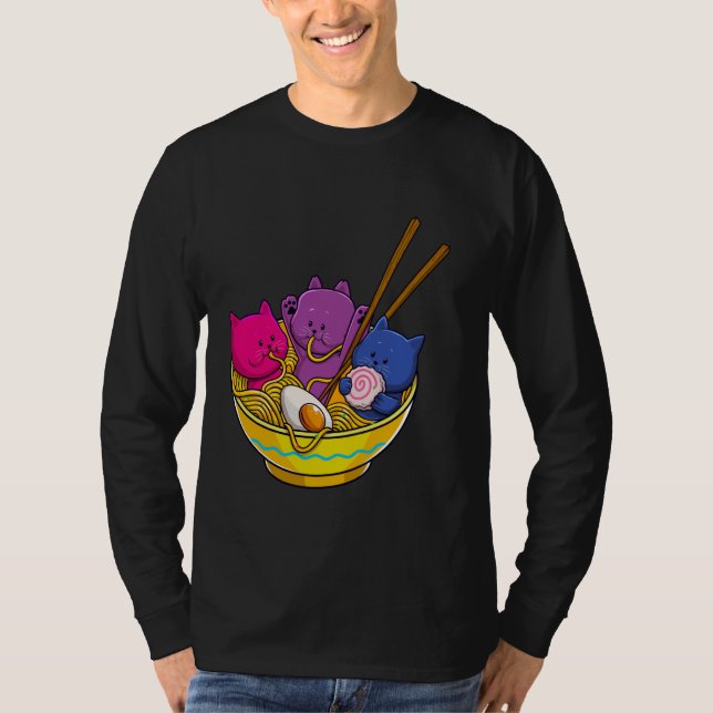 Camiseta LGBTQ Rainbow Bisexual Pride Flag Cats In Ramen An (Frente)