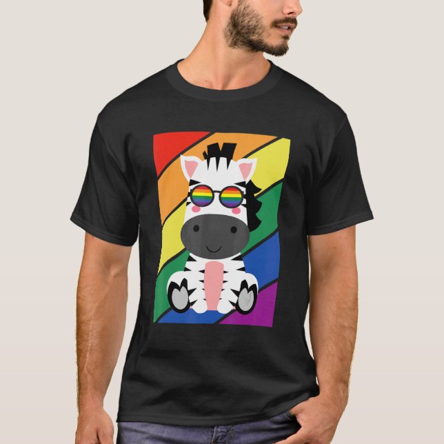 Camiseta LGBTQ Sinalizador Orgulho gay Mês Rainbow Zebras L (Frente)