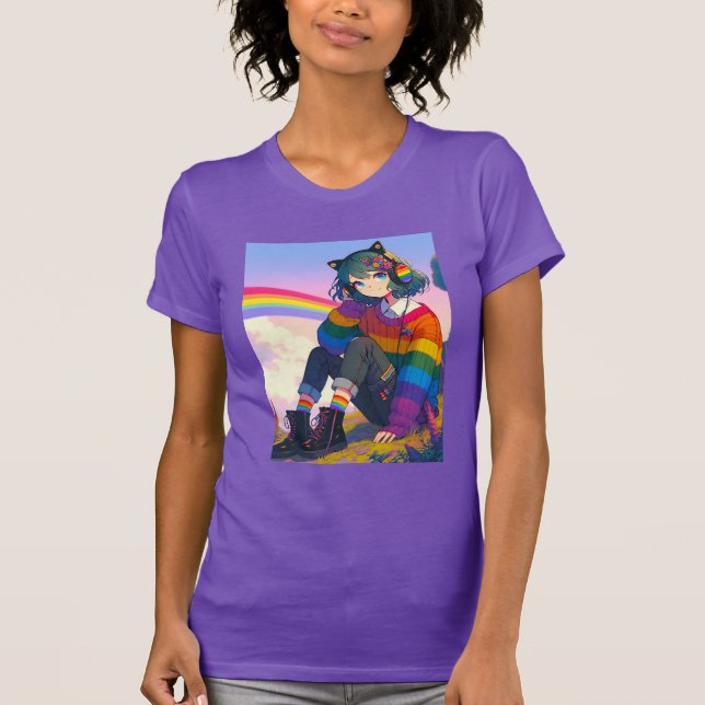 Camiseta LGBTQIA+ Orgulho Lésbico de Menina de Animação (Frente)