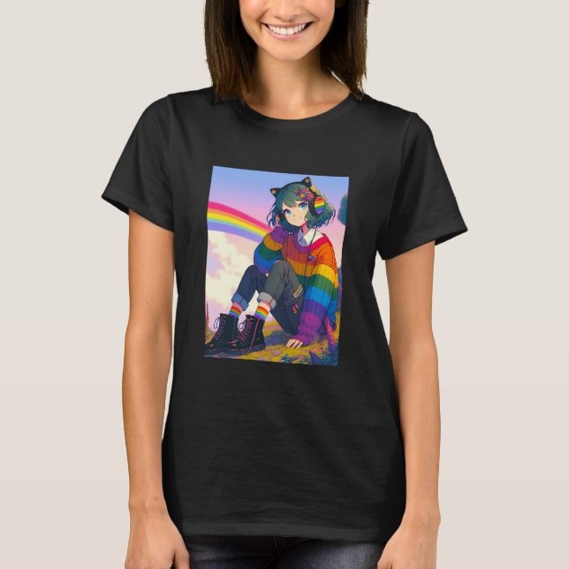Camiseta LGBTQIA+ Orgulho Lésbico de Menina de Animação (Frente)