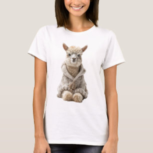 Camiseta Lhama Adorável com Capuz de Lã Tricotada à Mão