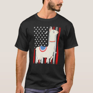 Camiseta Lhama Alpaca Da Bandeira Americana Dos EUA 4 De Ju