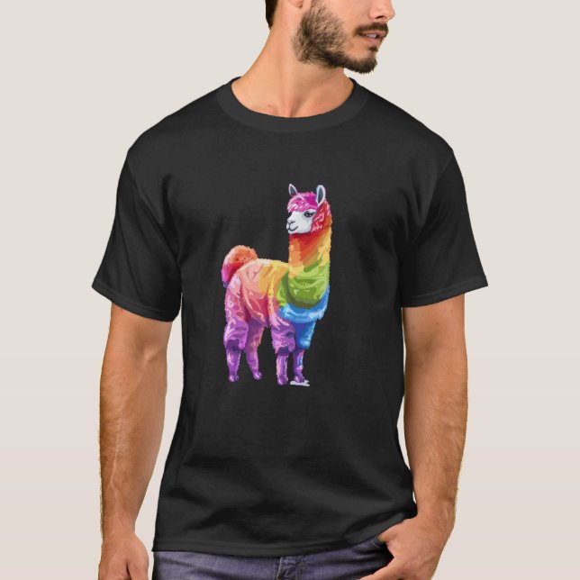Camiseta Lhama Alpaca Orgulho Arco-Íris (Frente)