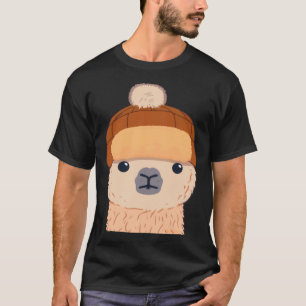 Camiseta Lhama com Chapéu de Inverno Personagem Fofo