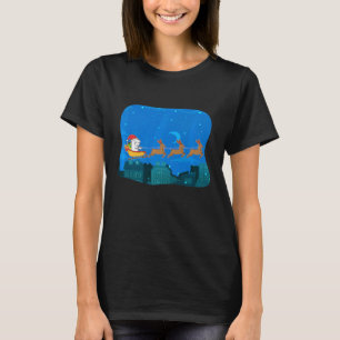 Camiseta Lhama de Natal Montando Trenó Chapéu de Papai Noel