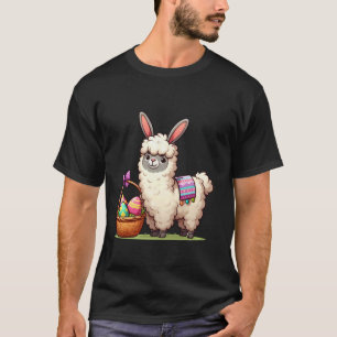 Camiseta Lhama de Orelha de Coelho Fofo Caça aos Ovos da Pá
