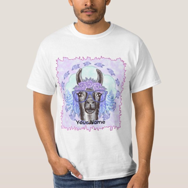 Camiseta Lhama encantadora usando óculos  (Frente)